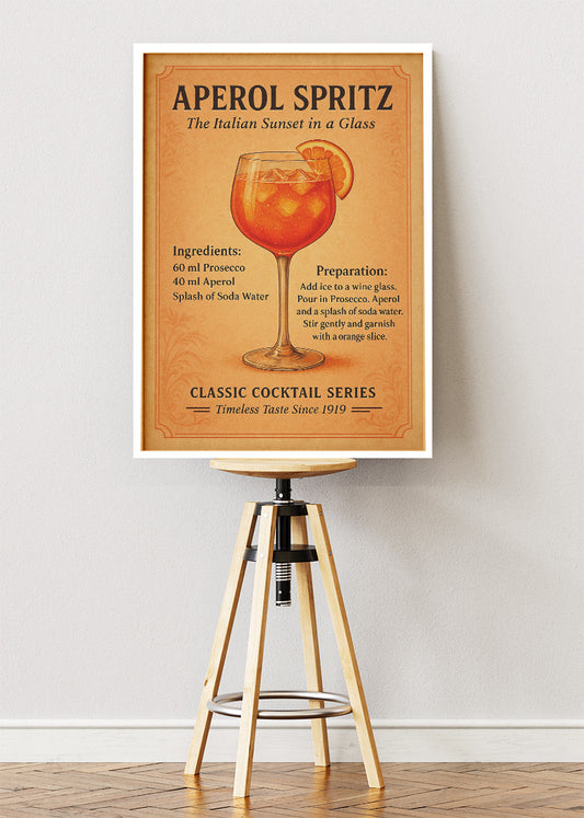 Aperol Spritz Vintage Cocktail Poster & Canvas Print | Classic Italian Bar Wall Art