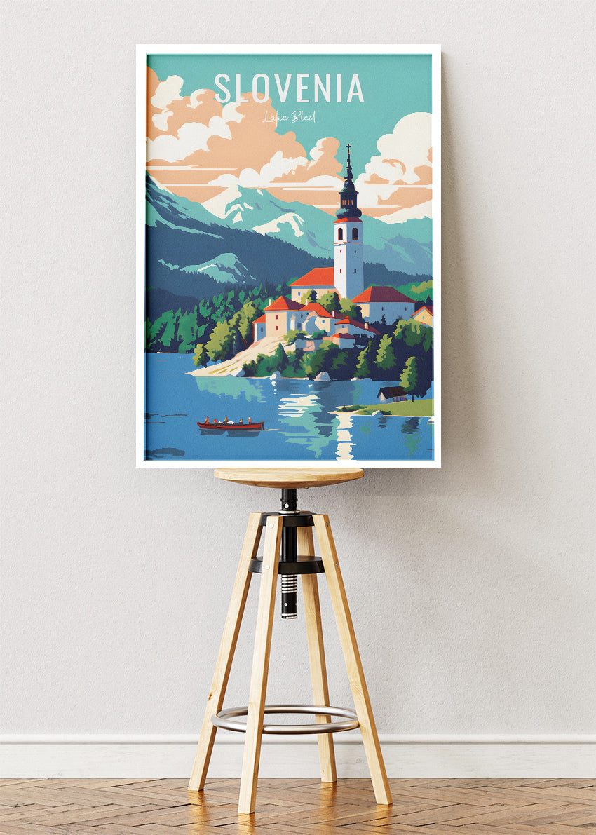 Slovenia Lake Bled Poster & Canvas Print – Illustrated Travel Art