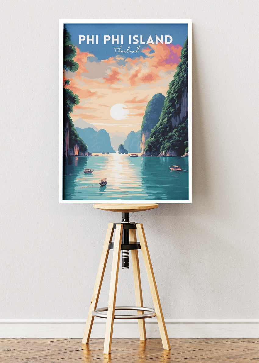 Phi Phi Island Thailand Poster & Canvas Print – Vintage Tropical Sunset Travel Art