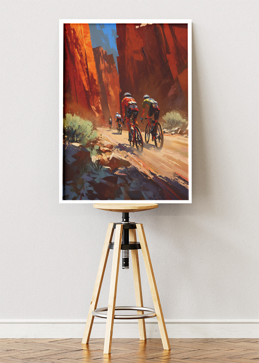 Mountain Road Cycling Art Print & Canvas – Adventure Cyclist Canyon Wall Art