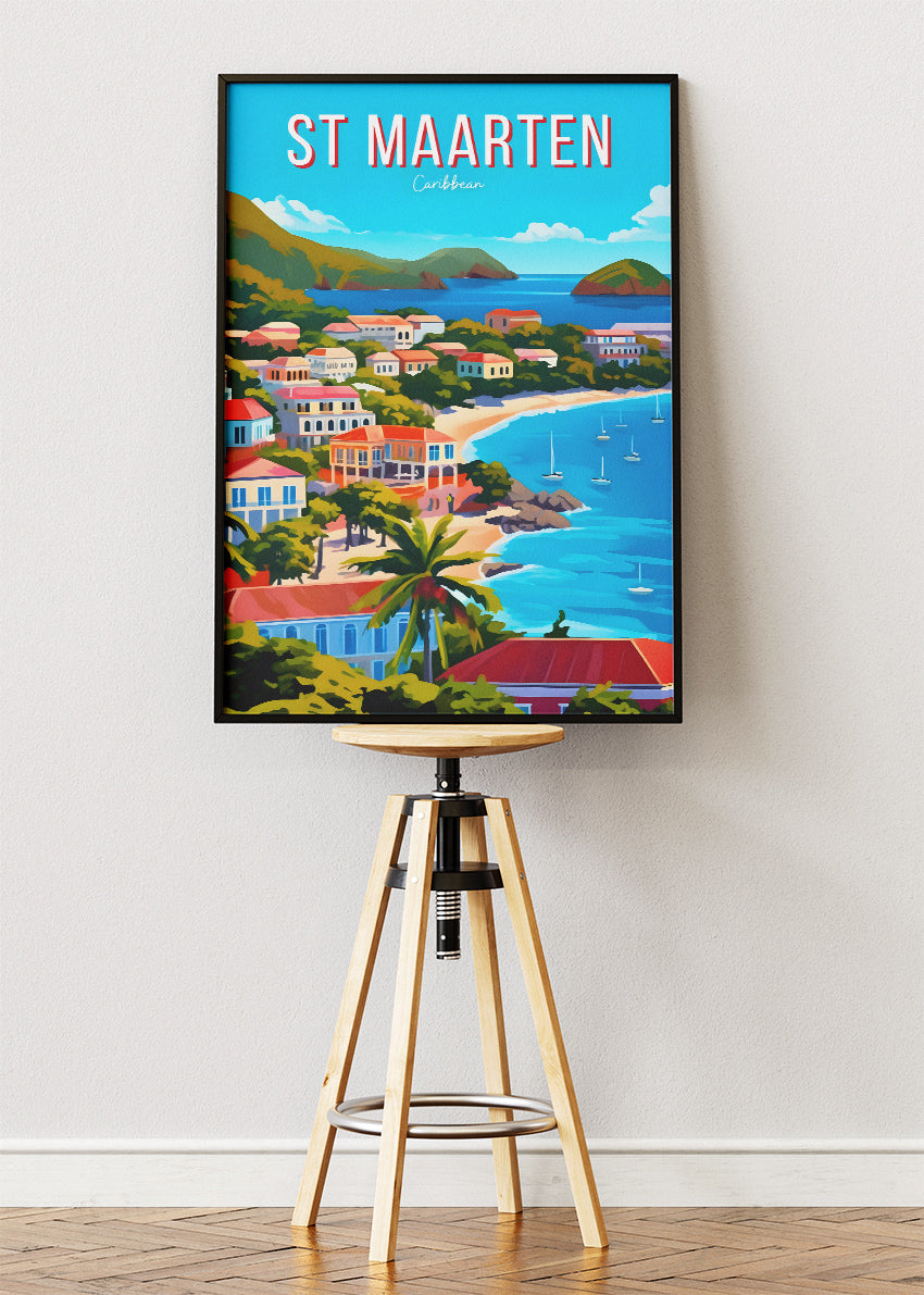 St Maarten Caribbean Travel Poster & Canvas Print – Tropical Island Beach Wall Art