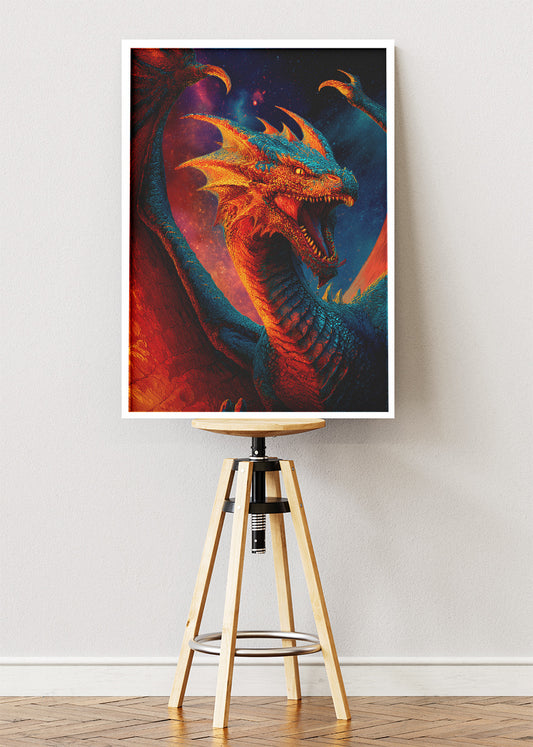 Fire Dragon Fantasy Poster & Canvas Print – Epic Mythical Creature Wall Art