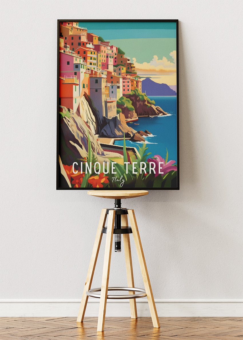 Cinque Terre Italy Poster & Canvas Print – Illustrated Coastal Village Art