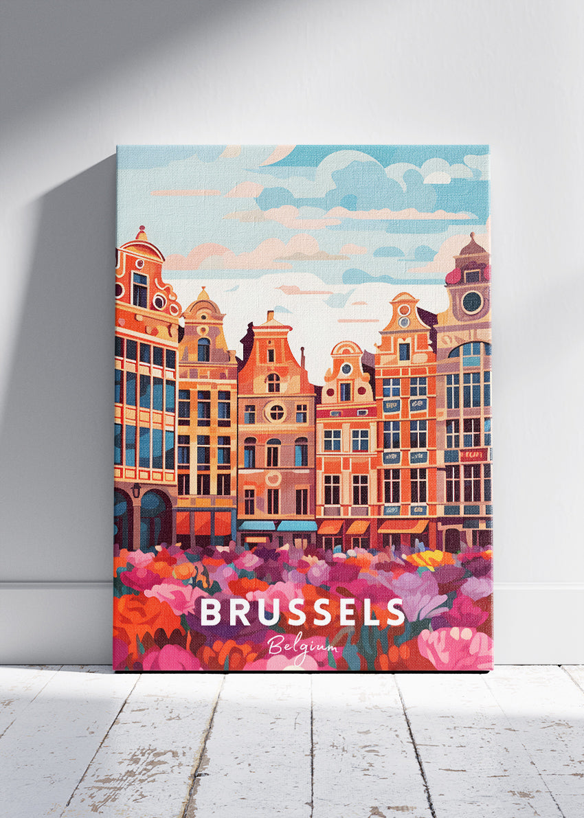 Brussels Grand Place Travel Poster & Canvas Print – Belgium Wall Art