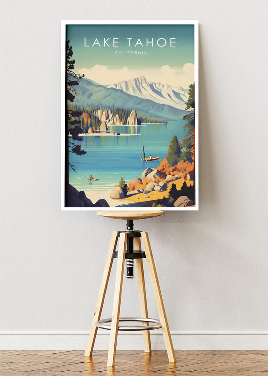 Lake Tahoe California Poster & Canvas Print – Scenic Mountain Lake Illustration