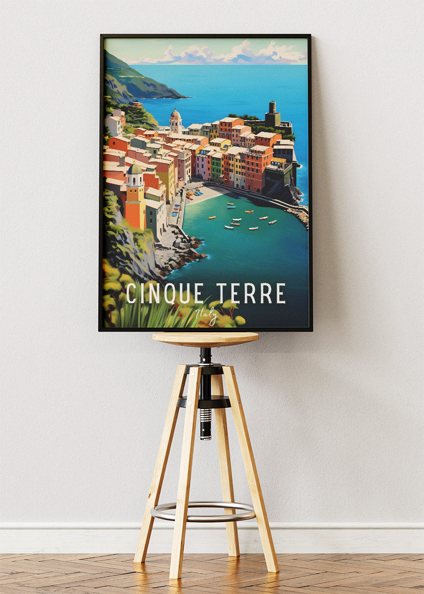 Cinque Terre Italy Poster & Canvas Print – Illustrated Vernazza Coastal Art