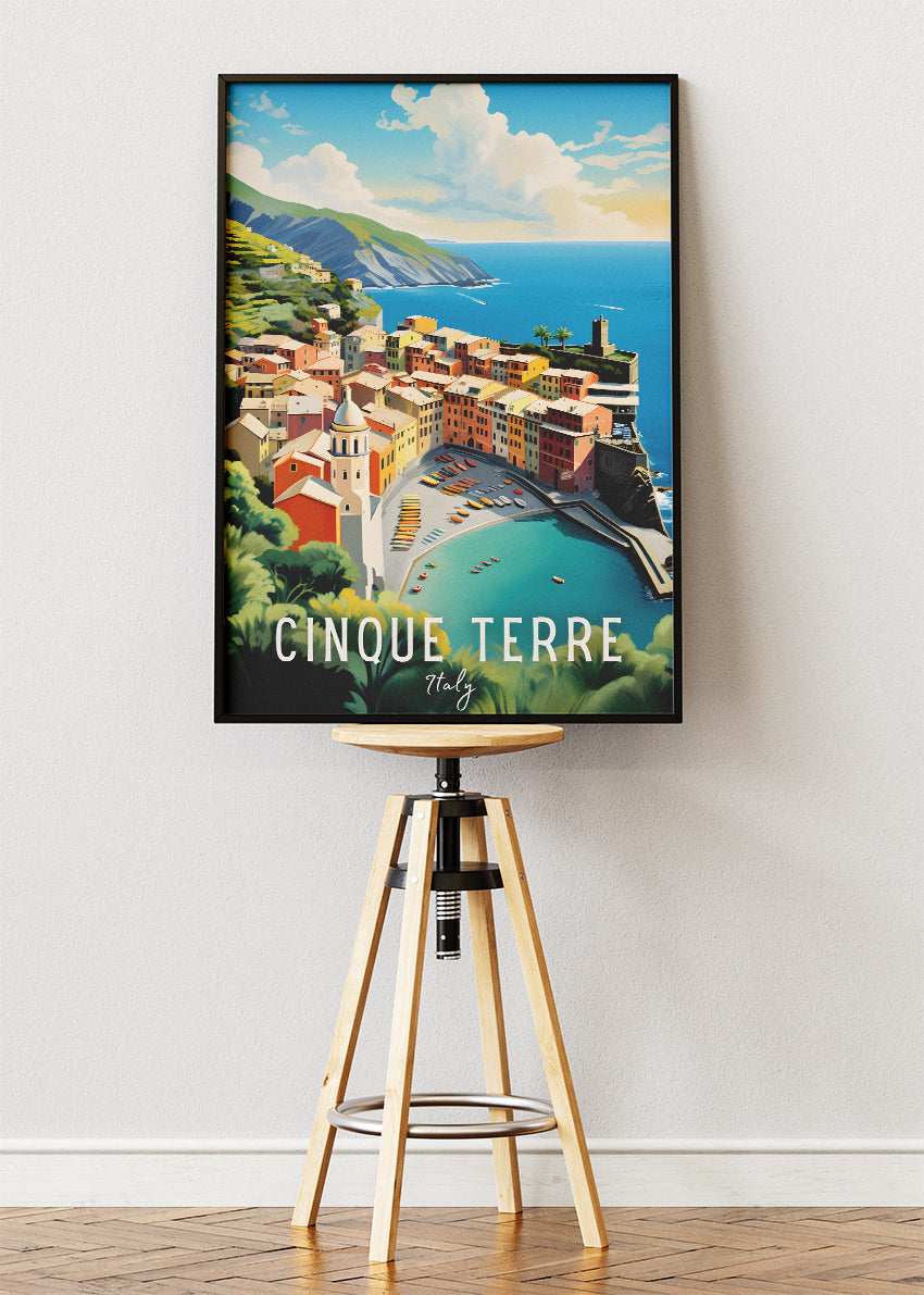 Cinque Terre Italy Poster & Canvas Print – Illustrated Coastal Vernazza Art