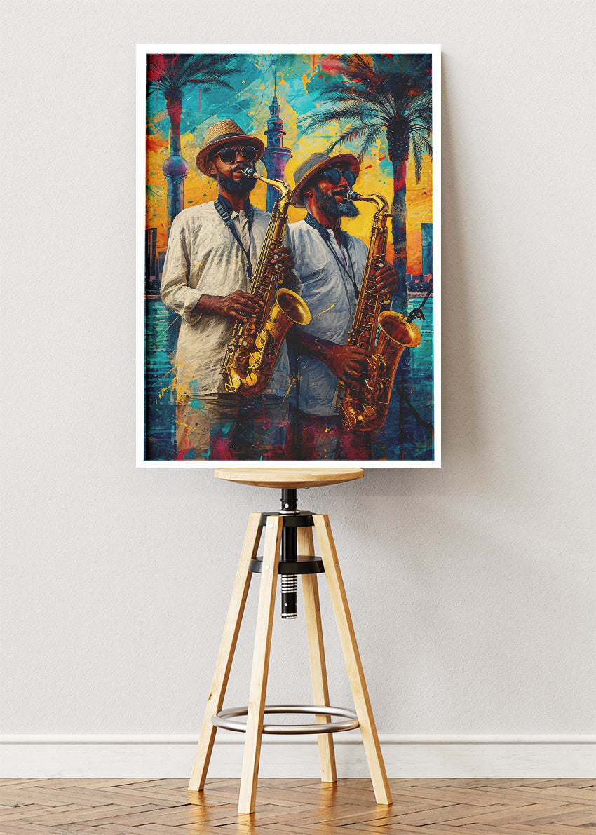 Sunset Jazz Duo Canvas & Poster Print – AI PRINT LAB