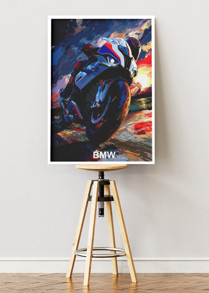 BMW Superbike Sunset Ride Art Poster & Canvas