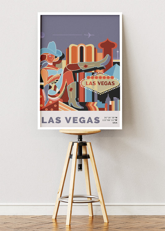 Las Vegas Nevada Poster & Canvas Print – Retro Showgirl & Neon Strip Illustration