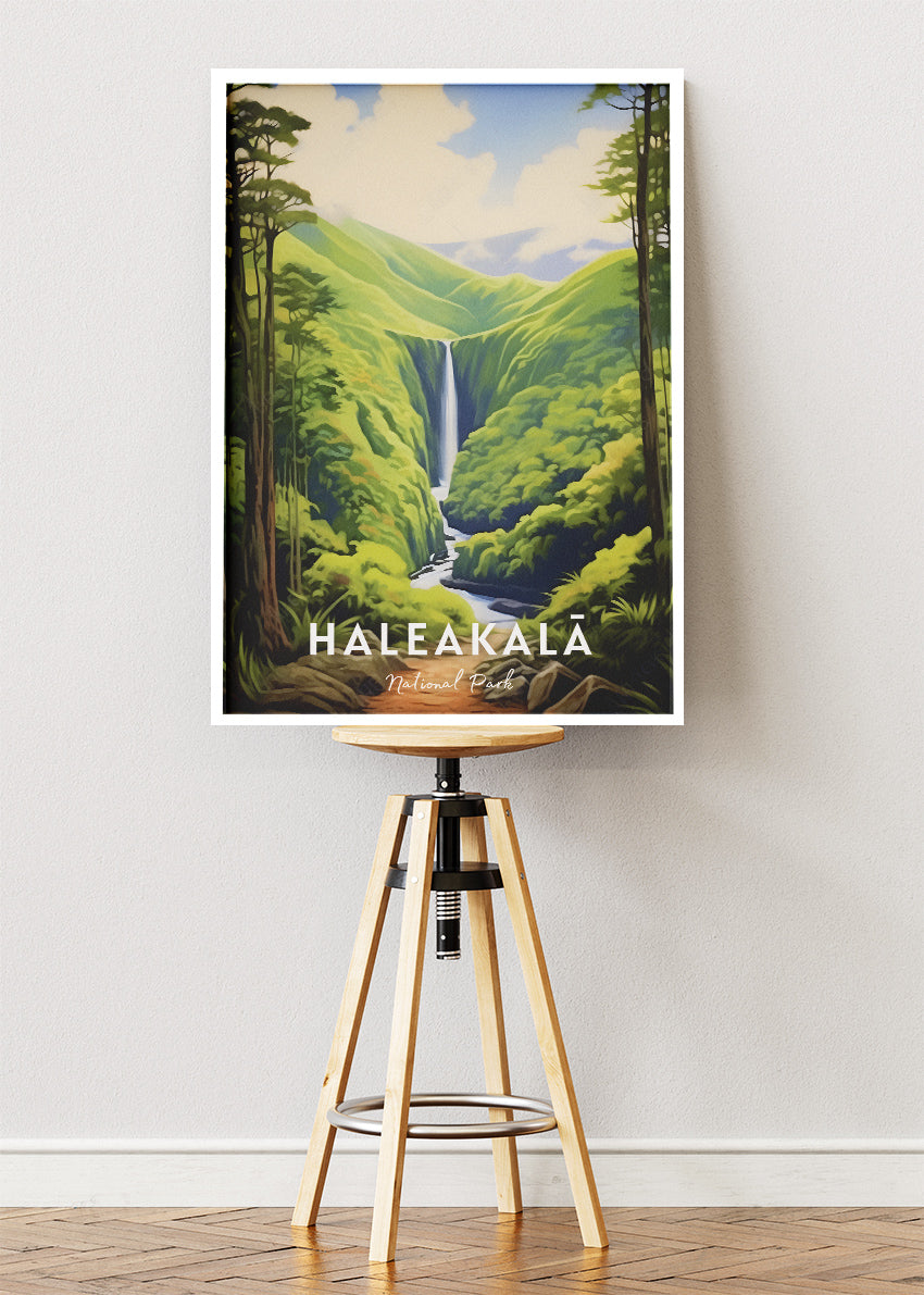 Haleakalā National Park Poster & Canvas Print – Maui Waterfall Tropical Forest Wall Art