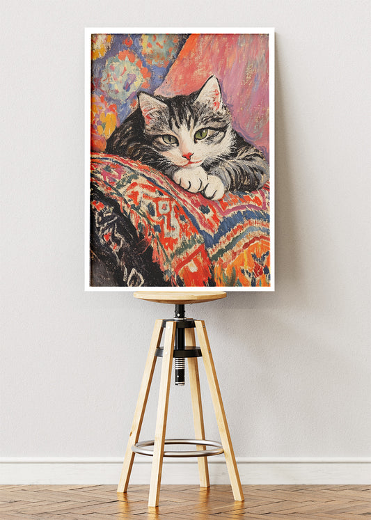 Sleeping Tabby Cat Art Print & Canvas – Cozy Painterly Cat Wall Art