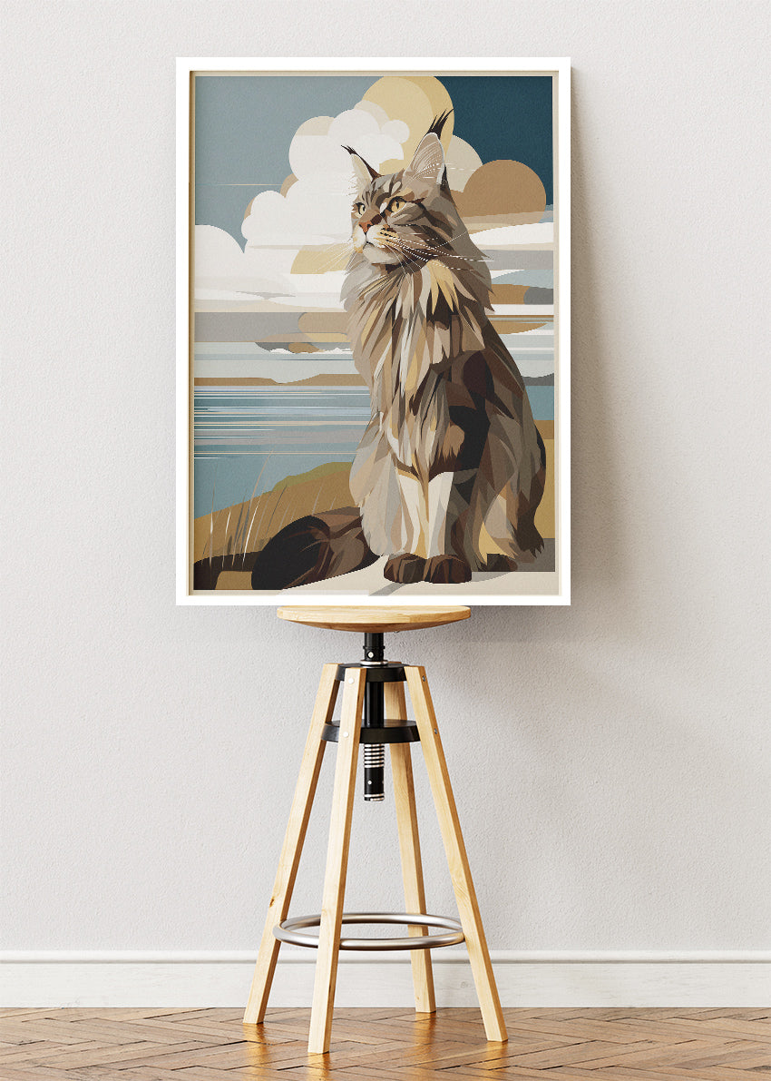 Maine Coon Cat Poster & Canvas Print – Coastal Modern Pet Art