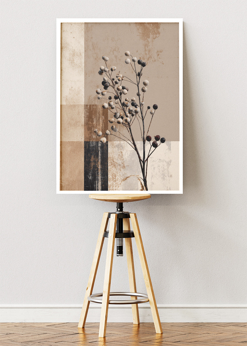 Neutral Botanical Branch Wall Art – Modern Earth Tone Canvas Print | Minimalist Nature Portrait Poster