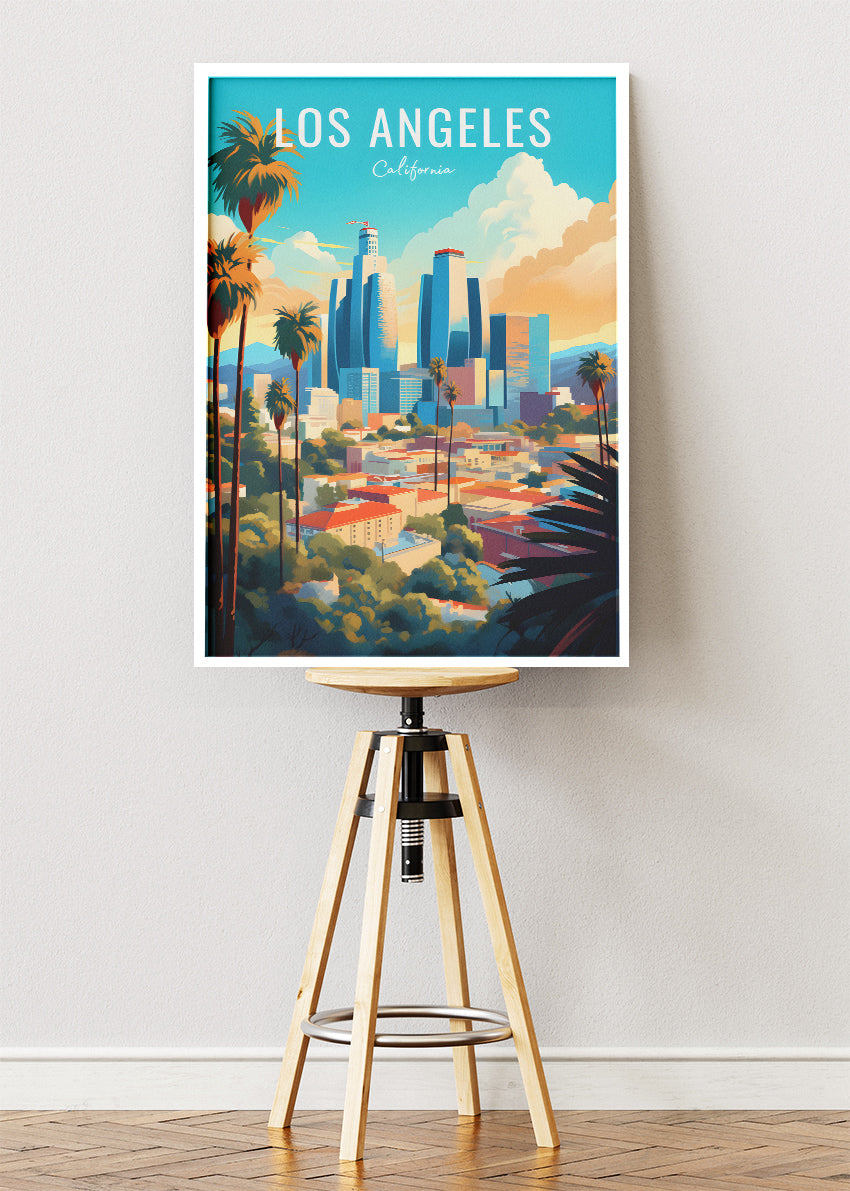 Los Angeles California Poster & Canvas Print – Skyline & Palm Trees Illustration
