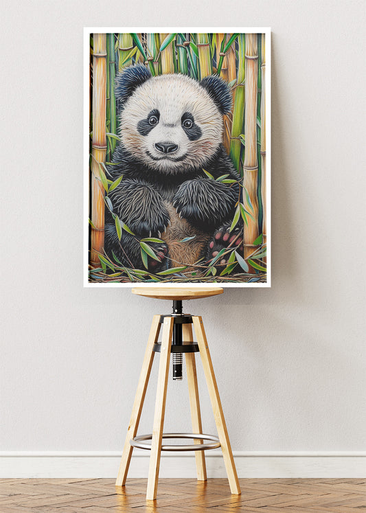 Panda Bear Art Print & Canvas – Cute Panda Wall Art with Bamboo Illustration