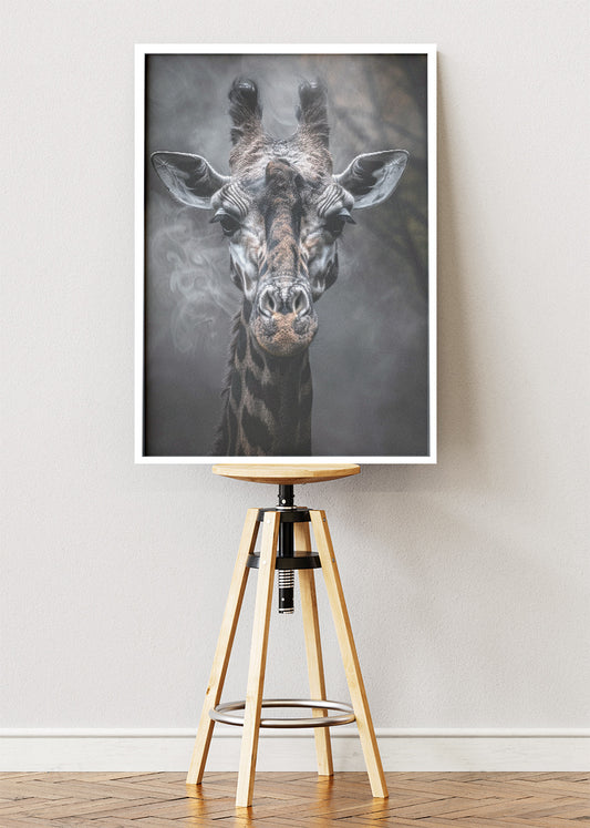 Giraffe Portrait Art Print & Canvas – Moody Wildlife Wall Art with Smoky Background