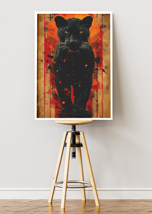 Black Panther Art Print & Canvas – Bold Panther Wall Art with Abstract Background