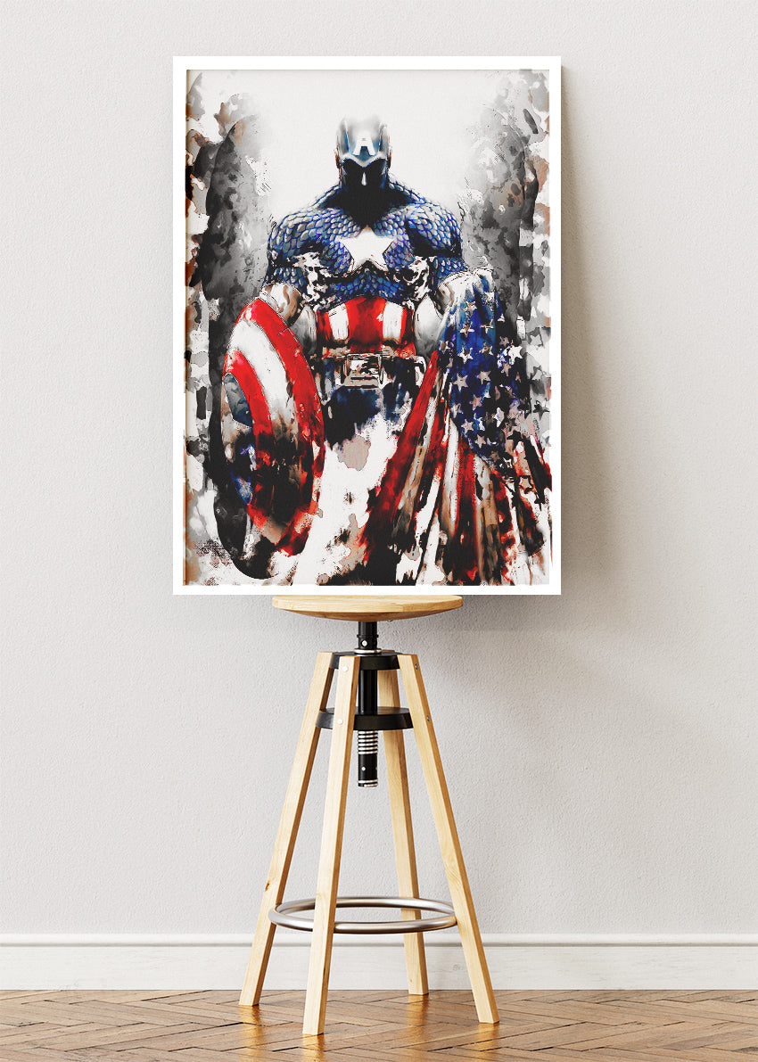Captain America – Patriotic Warrior Canvas & Poster Print – AI PRINT LAB