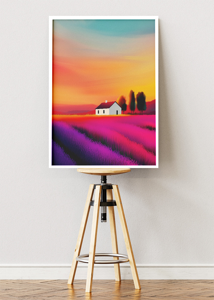 Vibrant Lavender Fields at Sunset – Modern Colourful Landscape Wall Art – AI PRINT LAB