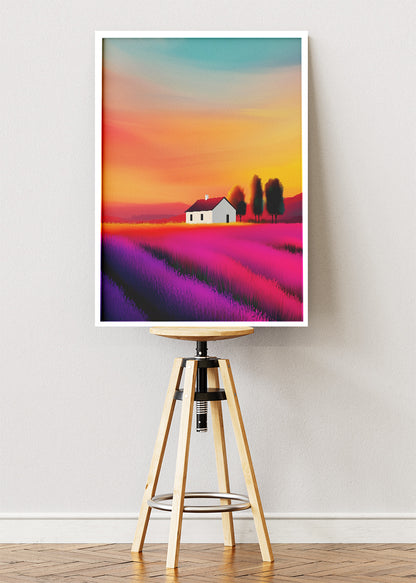 Vibrant Lavender Fields at Sunset – Modern Colourful Landscape Wall Art – AI PRINT LAB