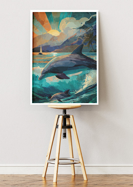 Ocean Dolphin Sunset Canvas & Poster Print – AI PRINT LAB