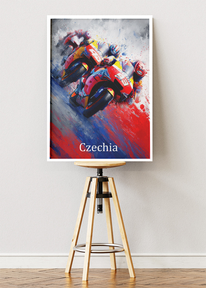 Czechia Moto Racing Duel Art Poster & Canvas