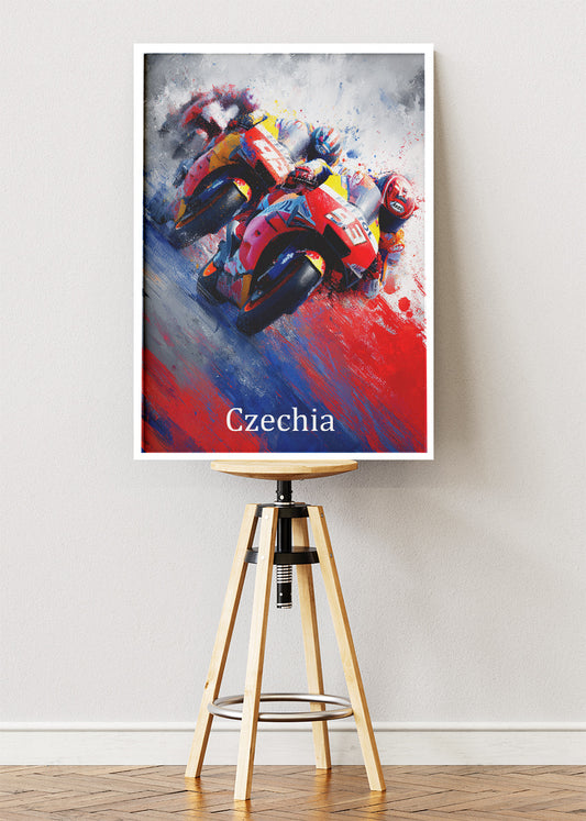 Czechia Moto Racing Duel Art Poster & Canvas