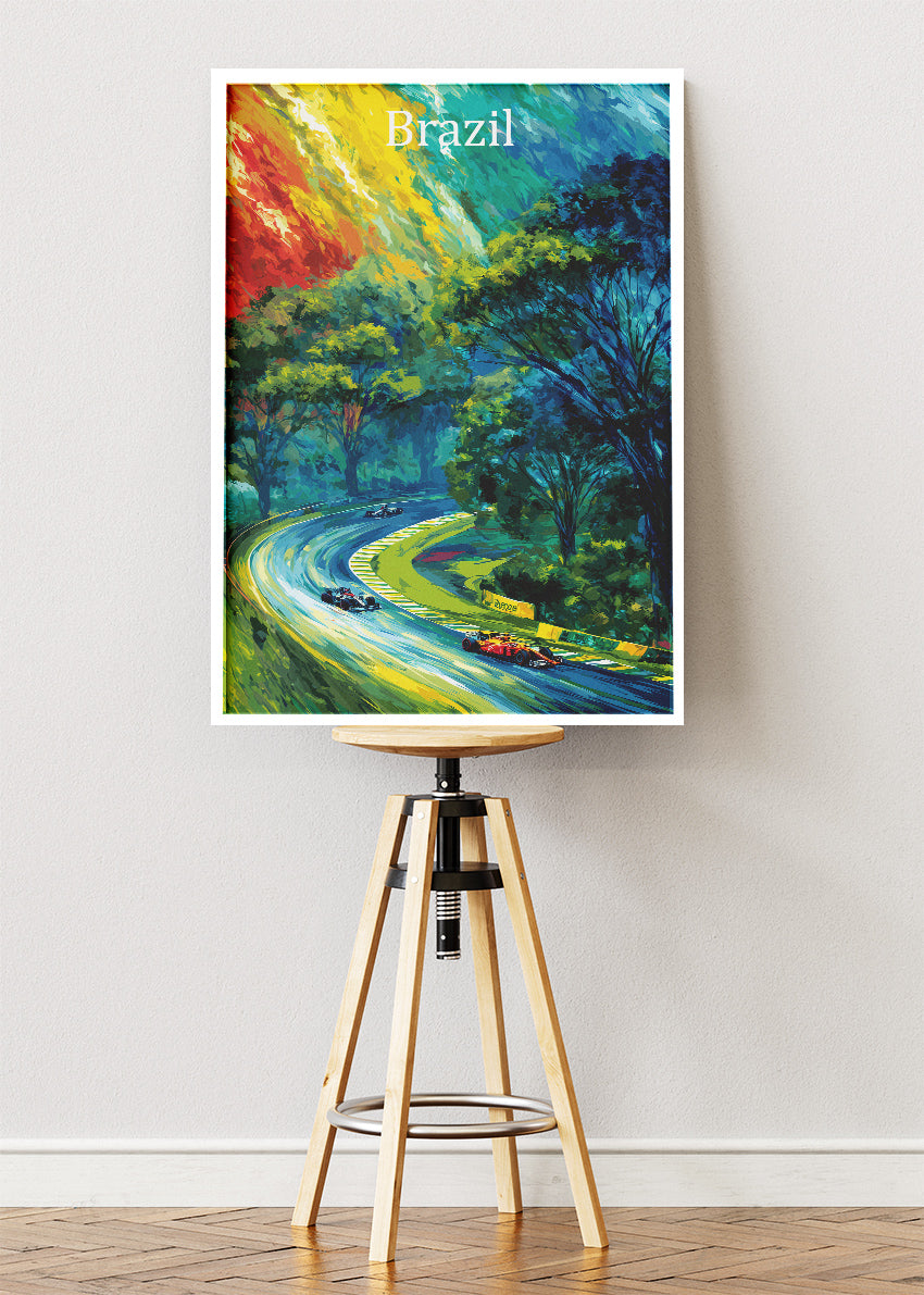Brazil Formula One Forest Circuit Poster & Canvas | Vibrant Motorsport Wall Art