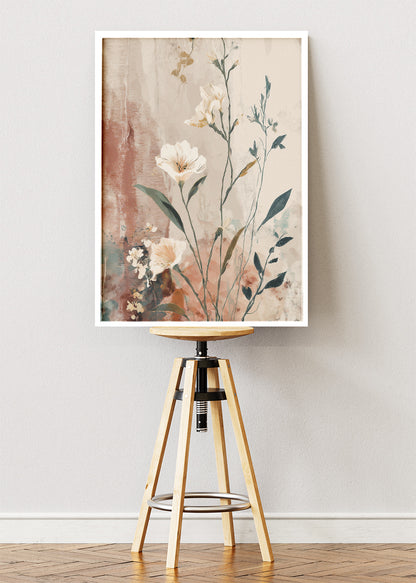 Soft Blush Floral Wall Art – Elegant Neutral Botanical Canvas Print | Modern Romantic Portrait Poster