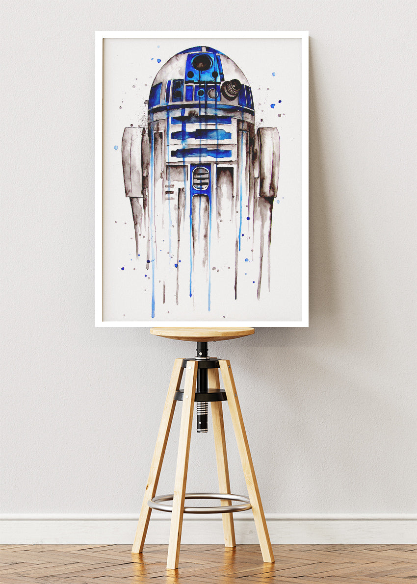 R2-D2 – Minimal Watercolor Droid Canvas & Poster Print – AI PRINT LAB