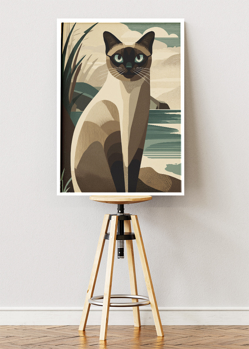 Elegant Siamese Cat Coastal Canvas & Poster Print – AI PRINT LAB