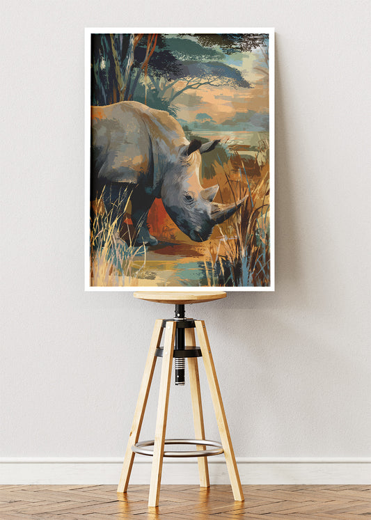 Majestic Rhino Safari Landscape Canvas & Poster Print – AI PRINT LAB