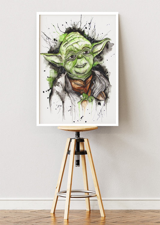 Yoda – Watercolor Ink Portrait Canvas & Poster Print – AI PRINT LAB