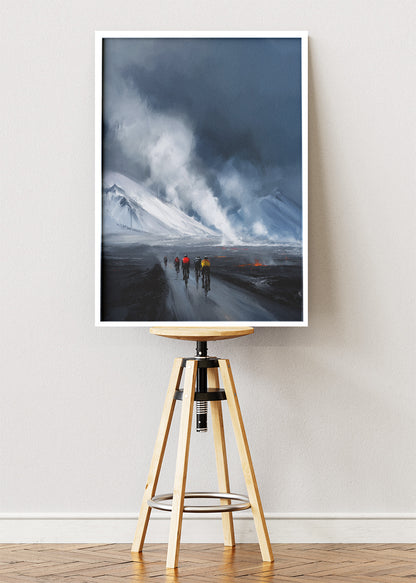 Frozen Frontier Cycling Art Print & Canvas – Riders Into the Storm