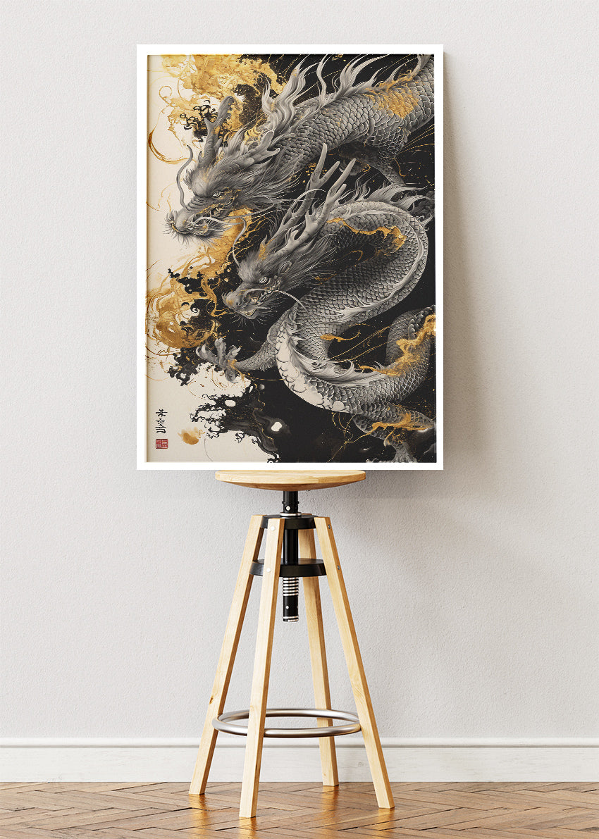 Golden Ink Dragon Canvas & Poster Print – AI PRINT LAB