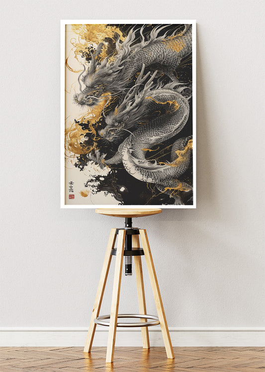 Golden Ink Dragon Canvas & Poster Print – AI PRINT LAB