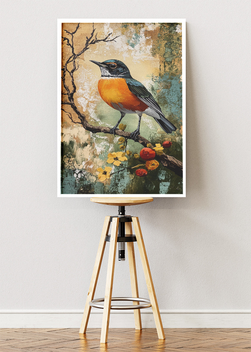 Vintage Songbird Branch Canvas & Poster Print – AI PRINT LAB