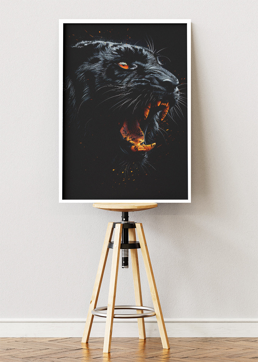 Black Panther Fire Roar Canvas & Poster Print – AI PRINT LAB