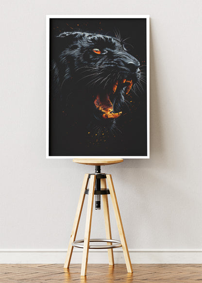 Black Panther Fire Roar Canvas & Poster Print – AI PRINT LAB