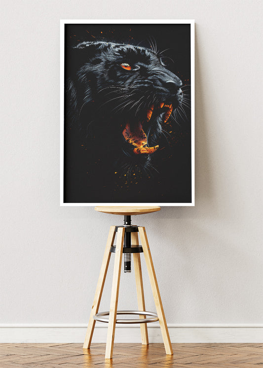 Black Panther Fire Roar Canvas & Poster Print – AI PRINT LAB