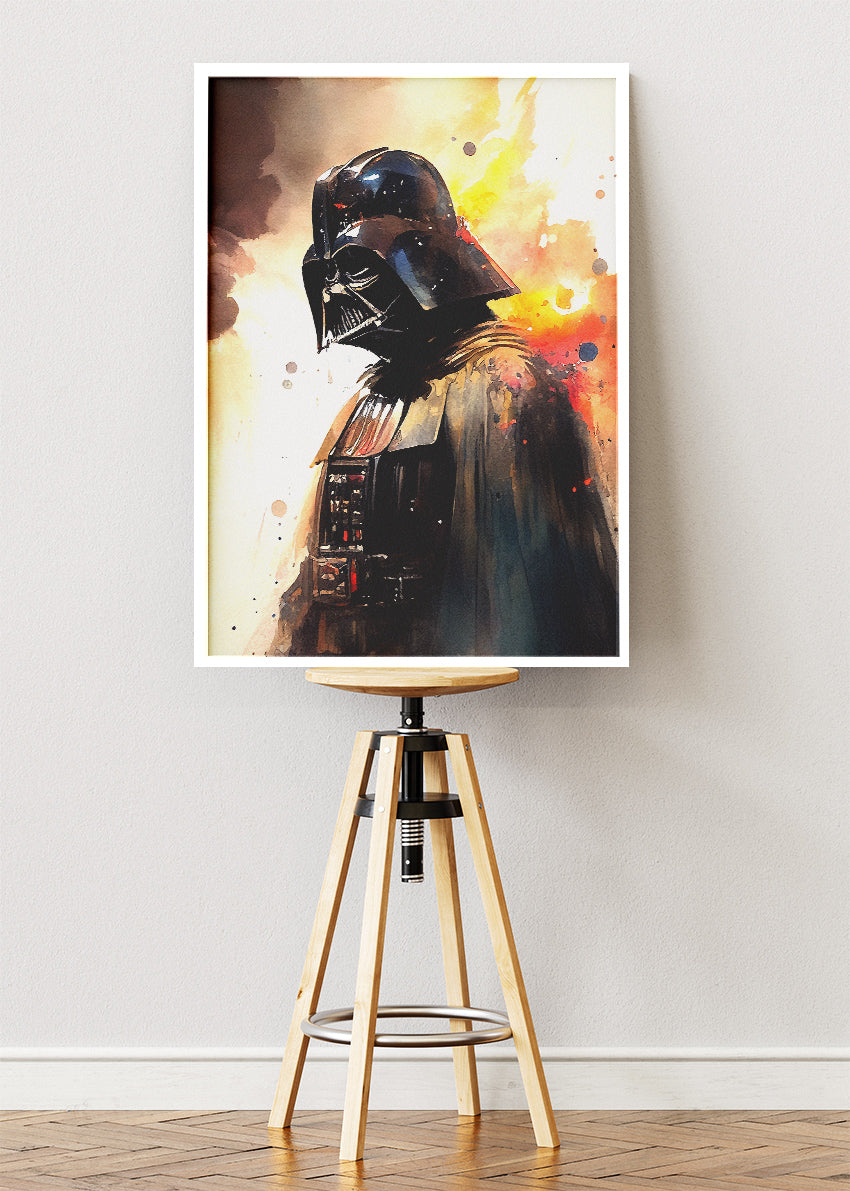 Darth Vader – Cinematic Watercolor Portrait Canvas & Poster Print – AI PRINT LAB