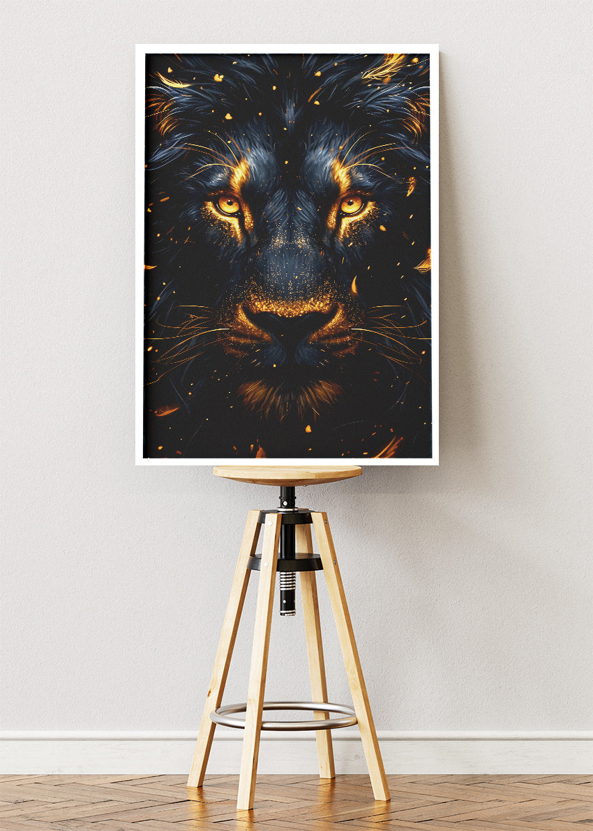 Golden Lion Dark Portrait Canvas & Poster Print – AI PRINT LAB