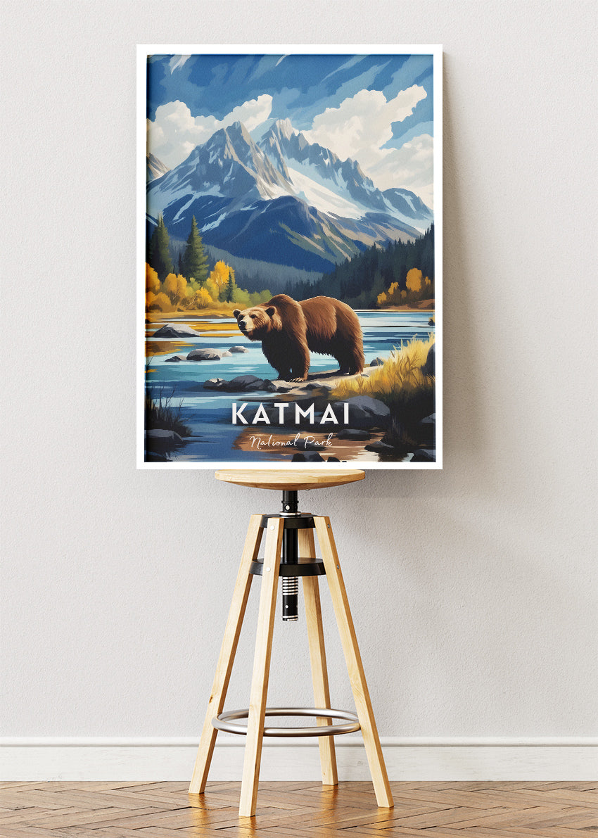 Katmai National Park Poster & Canvas Print – Grizzly Bear Alaska Landscape Wall Art