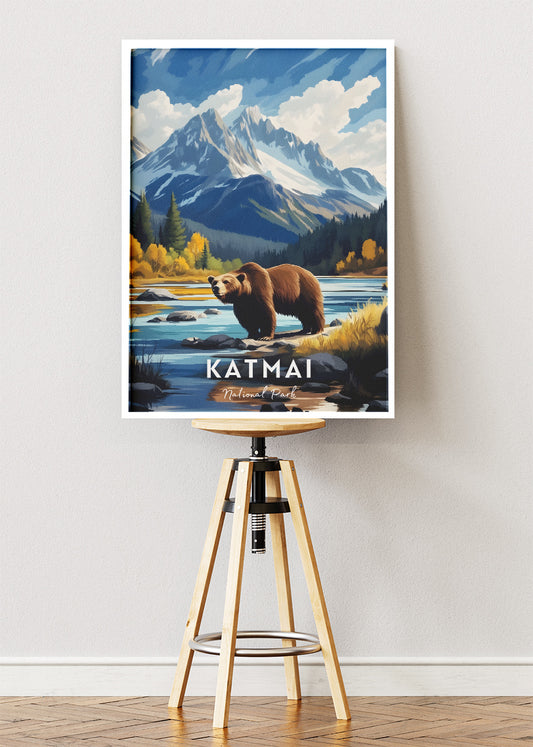 Katmai National Park Poster & Canvas Print – Grizzly Bear Alaska Landscape Wall Art