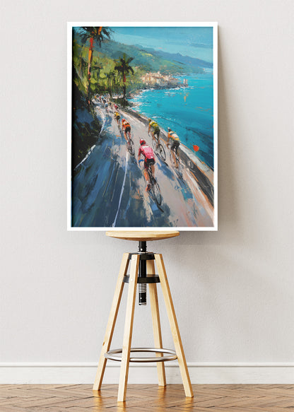 Coastal Momentum Cycling Art Print & Canvas – Ride the Blue Horizon