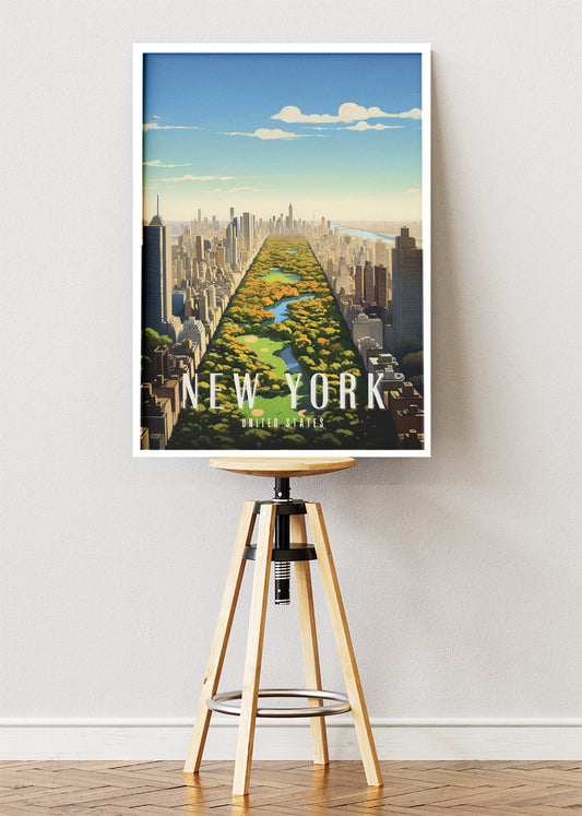 New York United States Poster & Canvas Print – Central Park Aerial Skyline Illustration