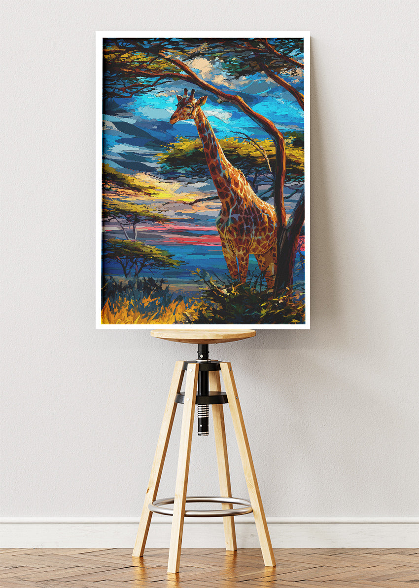 African Giraffe Sunset Canvas & Poster Print – AI PRINT LAB