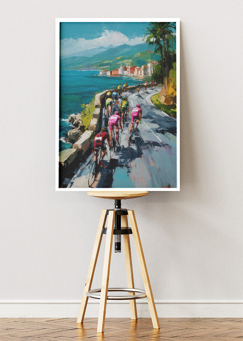 Mediterranean Sprint Cycling Art Print & Canvas – Coastal Race Line