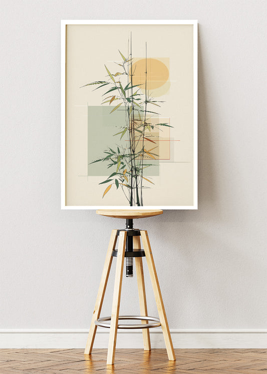 Minimalist Bamboo Wall Art – Modern Japandi Botanical Canvas Print | Zen Geometric Portrait Poster
